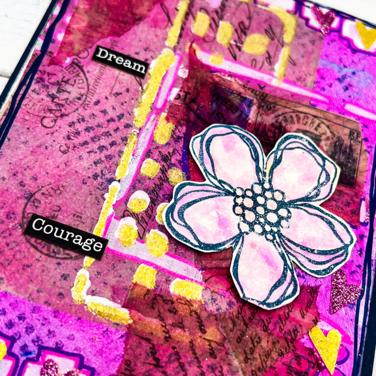 Layered Mixed Media Art Journal Page with Gel Press and Embossing